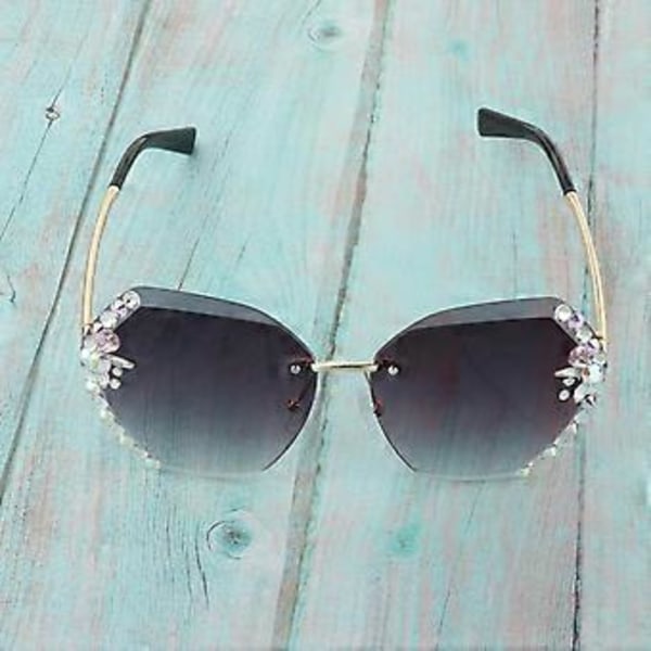 Dame Solbriller Skåret Linse Rhinestone Solbriller Mode Briller Grå