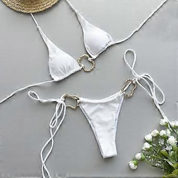 Dam Delad Baddräkt Justerbara Band Halterneck Baddräkt Vadderad Simdräkt För Strandfester Pool Vit S White S