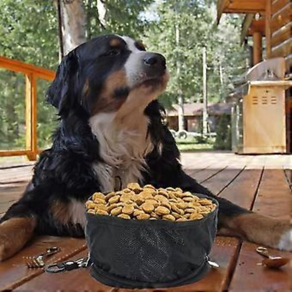 Hundeskål rejseskåle foldbar til hundekæledyr, lækagesikker bærbar på farten med lynlås foderskål og drikkeskål (2 rejseskåle) (Sort)