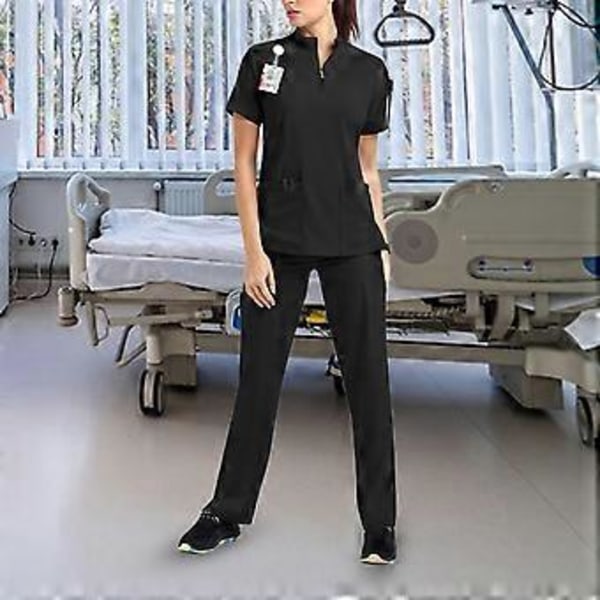 Skrubbsett Myk Topp og Joggebukser for Dyrepleier Skjønnhetssalong SPA Kosmetologi (Svart L) Black L