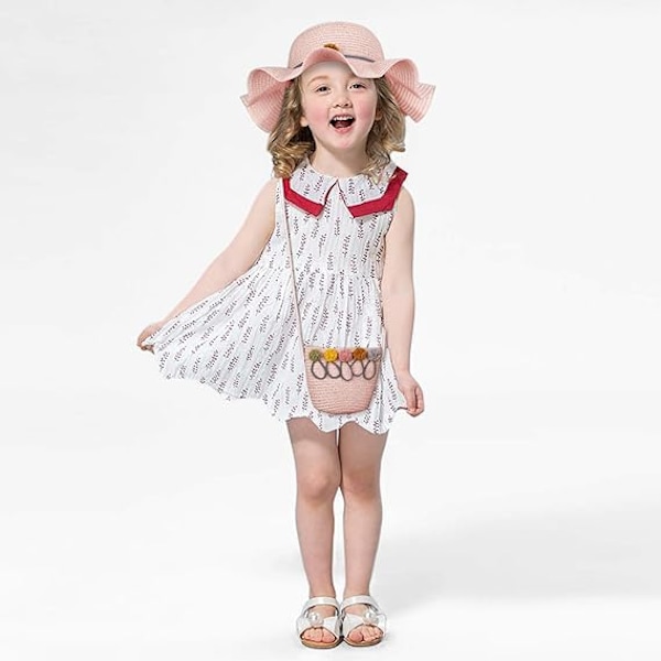 Beige 2-delat set (hatt+väska set 47-53CM) Flickor Solhatt Barn Sommar