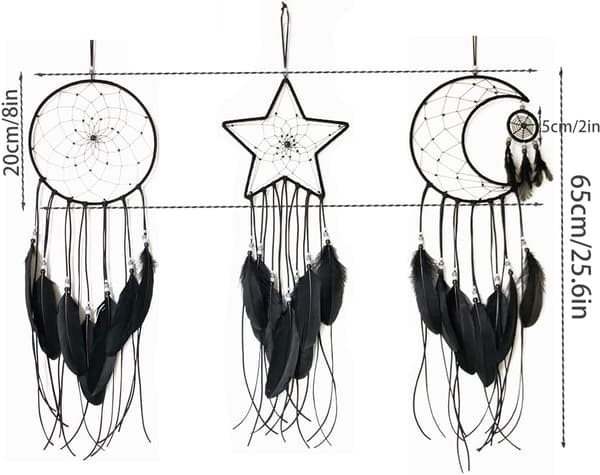 Sort - Håndlavet Dreamcatcher Sæt med 3 Håndlavede Boho Dreamcatchere