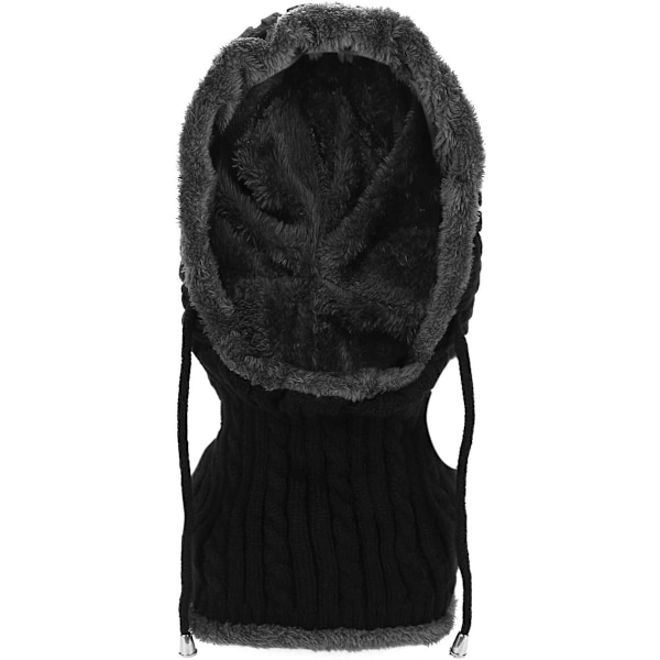 Svart - Herrar Varm Ull Stickad Balaclava 2 i 1 Luva Halsduk Mössa Vinn