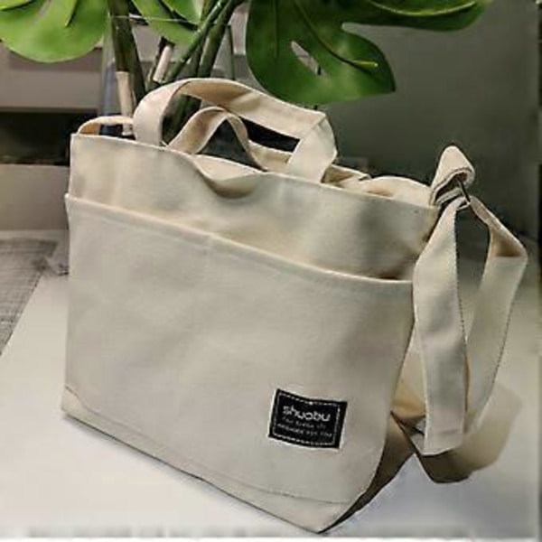 Canvas mulepose ny taske dame messenger taske stor kapacitet canvas taske, 1 stk - hvid