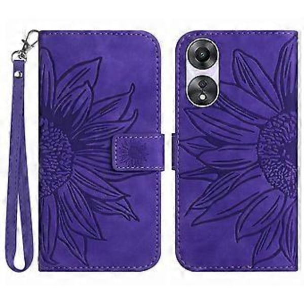 Oppo A58 4G lompakkokotelo, auringonkukkakuvio, jalustallinen nahkakotelo ja ranneke Style J