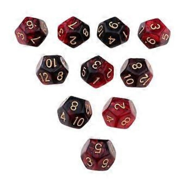 Pöytäpeli 10kpl / setti Nopat D12 D&D Gem 18mm (Punainen+Musta) Red+Black