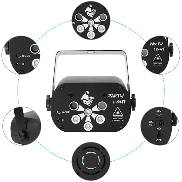 USB Lydaktiveret LED Partylys Discolys