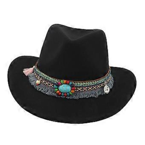 Casual Unisex Vuxen Cowboyhatt Fedoras Kepsar Solhatt Jazz Hatt Kostym för Stranden (Svart)