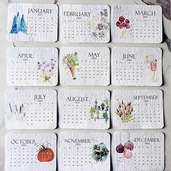 2025 Plantebar Frøkalender - Biologisk Nedbrytbar Papirkalender