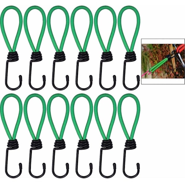 12 kpl vihreää bungee-koukkua, bungee-koukku bungee-narut leirintään koukuilla