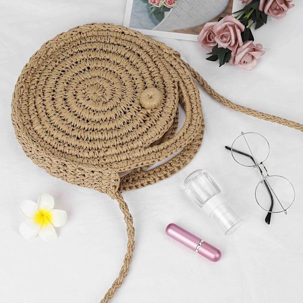 Rund halmbag dam sommar strandväska rotting crossbody axelväska