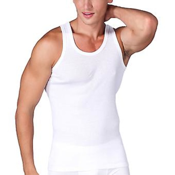 Ærmeløs tanktop til mænd, rund hals, slank pasform, blød bomuld, afslappet sportsvest til løb (XLWhite) White XL
