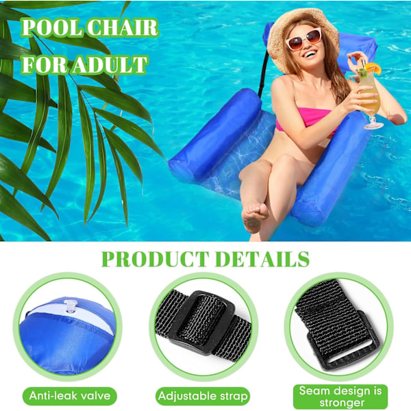 Uppblåsbar Vattenhängmatta Flytande Stol, Vikbar Vattenlounge för Pool och Strand, Gul Yellow