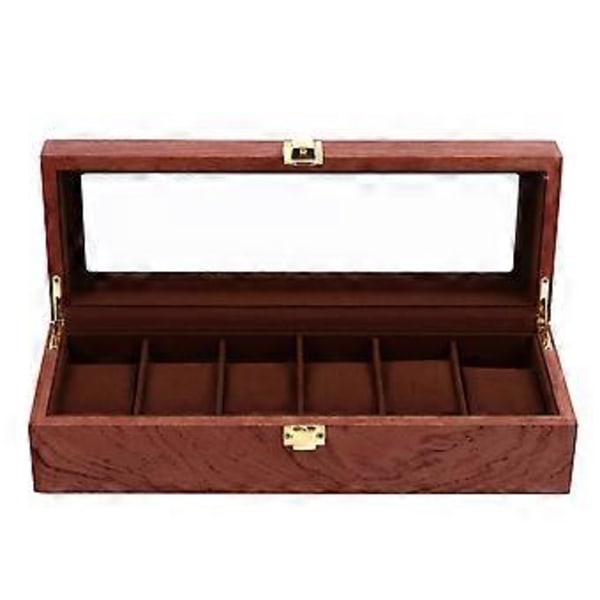1 st 6 Fack Vintage Klockbox Trä Klockförvaringslåda Klockdisplaybox