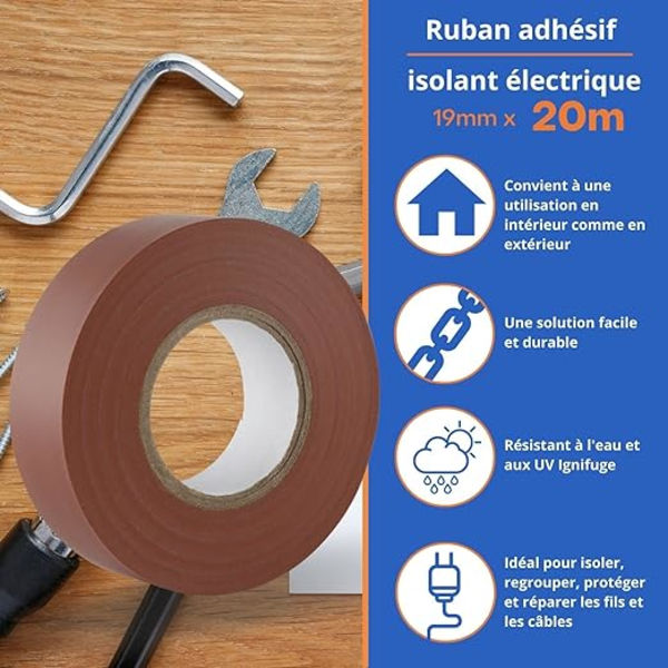 Kaksi rullaa, ruskea sähköä eristävä teippi - 18 mm x 2