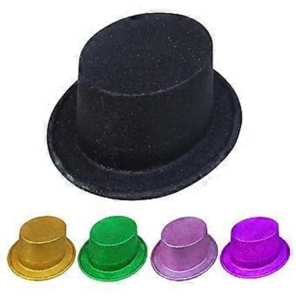 Voksen Børn Glitter Pulver Cowboy Top Hat Bred Skygge Glitrende Fedora Hat Hovedbeklædning til Dansefest Karneval Jul Sort Black