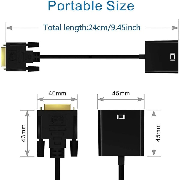 Dvi till Vga-adapter, Gana 1080p aktiv Dvi-d till Vga-omvandlare 24+1