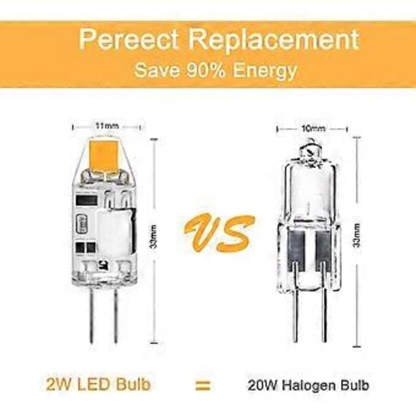 Nirvana g4 LED-lampor, 2W COB LED-lampor ersätter 20W halogenlampor, G4 LED-lampor 3000K varmvit 160LM 12V AC/DC, flimmerfritt, ej dimbara, 10-pack