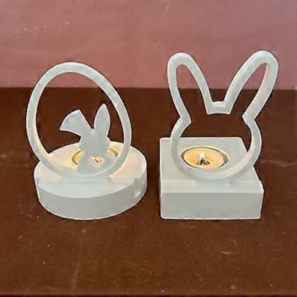 Påskehare Silikonformer Egg Hare Lysestake Epoksy Resin Støpeformer for Lysestake DIY Hjemmedekorasjon C
