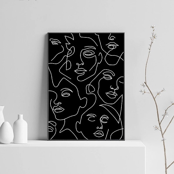 Luovat, minimalistiset, abstraktiset viivat, ihmiskasvokuviot, kangas