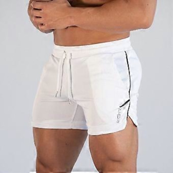 Träningsshorts för män Gymshorts Träning Bodybuilding Gym Sport Herr Casual Kläder White M
