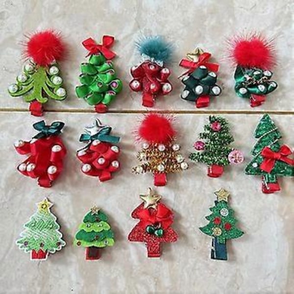 Sött Hårspänne Glitter Julgran Form Ankklämma Hårklämma för Hästsvans Lugg Hårnålar för Tonåringar Barn 13 13