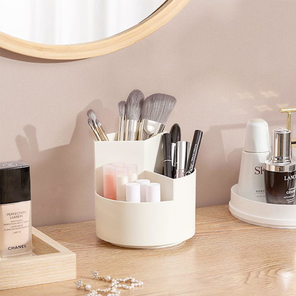 Makeup opbevaringsboks, 360 ° roterende makeup organizer, 3-rum