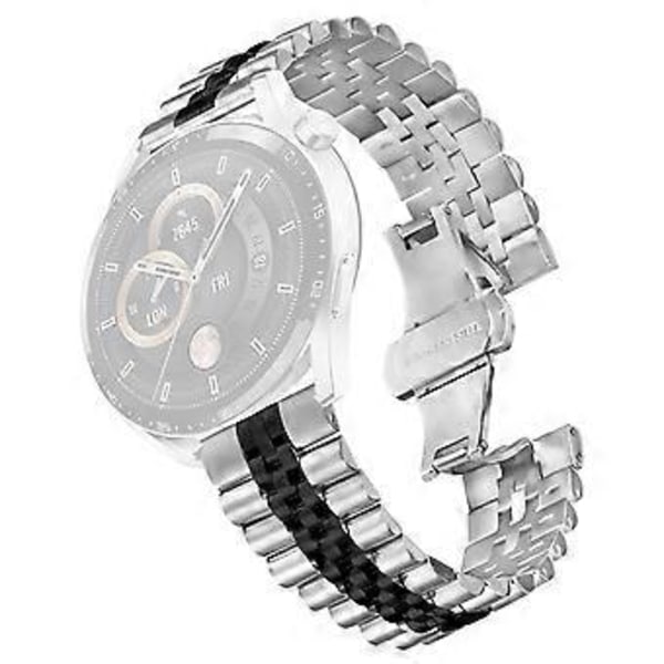 Samsung Galaxy Watch 46mm rannekkeelle 5-helminen ruostumattomasta teräksestä valmistettu perhoslukko kellon ranneke Silver+Black