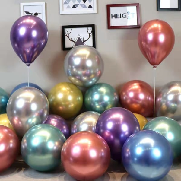 50 stk. Farverige Festballoner 12 tommer Chrome Metallic Heliumballoner