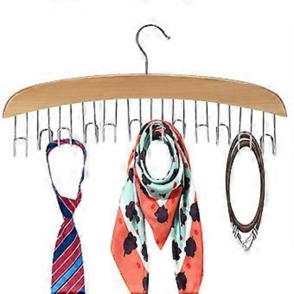 Garderobsförvaring Slips Hängare Roterande Slipsar Förvaring Bälte Hållare Scarves Keeper Träfärg