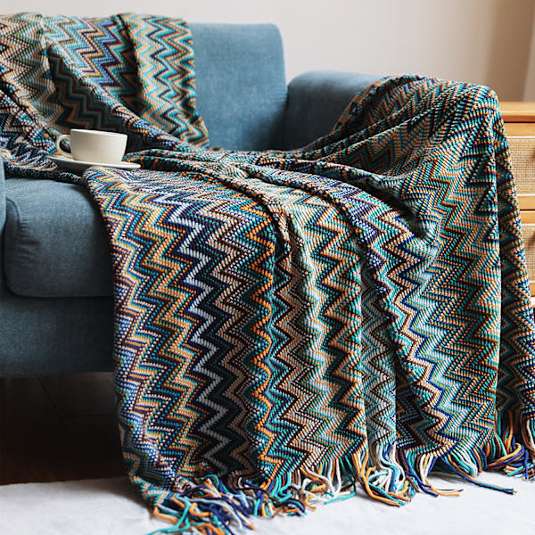 Boho Kastanbløde Tæpper Udendørs Strikket Tassel Tæpper, (Blå 50x60