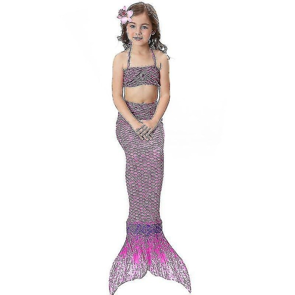 Børn Piger Mermaid Tail Bikini Sæt Badetøj Badedragt Svømmekostume -allin.9-10 År. Lilla