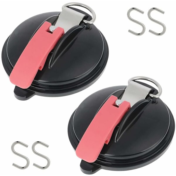 2-pack multifunktionella sugkoppar med 4 S-krokar, kraftig bilspännare, inga repor, multifunktionella sugkoppar för camping, bilfästning, tält, bagage, presenningar