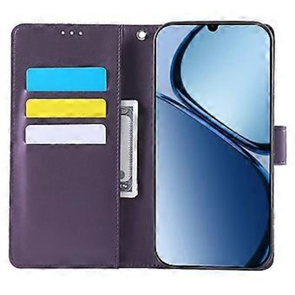 För Samsung Galaxy A06 4G Fodral Ros Blomma PU Läder Plånbok Telefonfodral med 3 Kortplatser Dark Purple