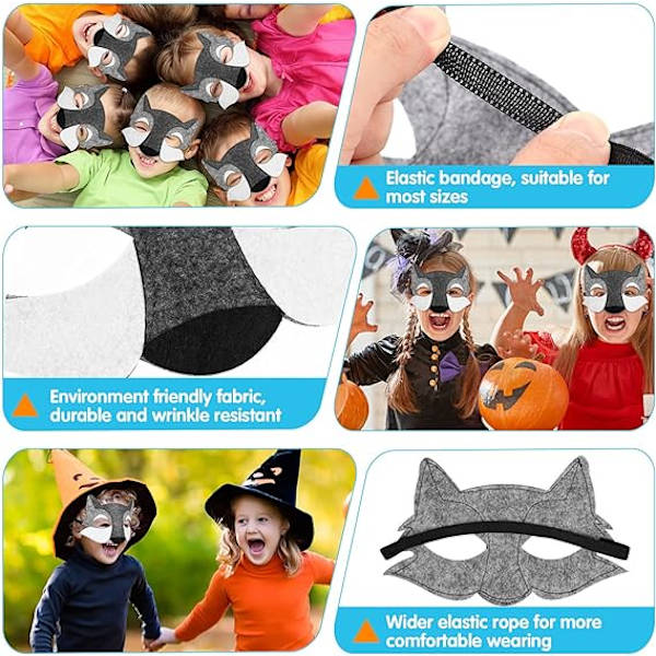 3 Pak Ulvemasker, Filt Halvmaske Sort Ulv Dyremaske Ha