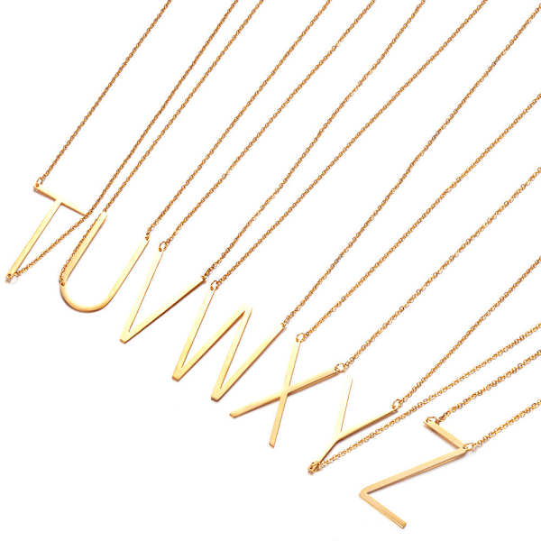 Dam Sidoblocksformad första bokstav hängsmycke halsband, rostfritt stål engelsk bokstav halsband, guld, W W