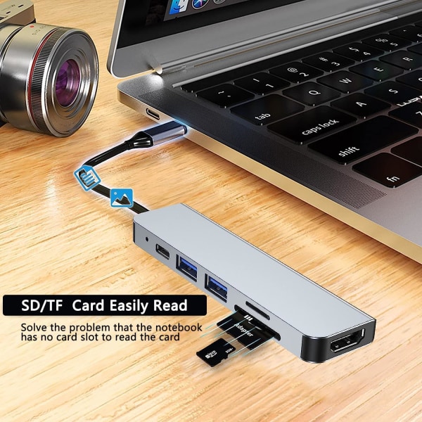 USB Type C Hub, Multi-Port Adapter för MacBook Pro - 6 i 1 Hub C