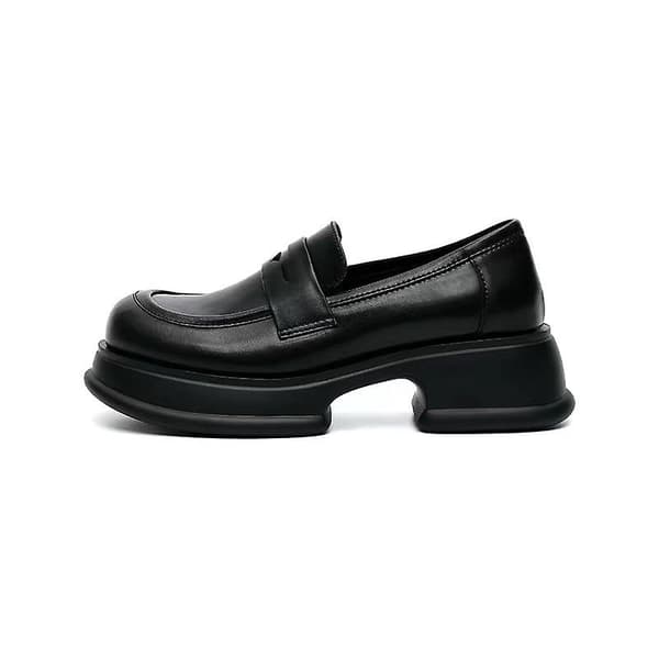 Kvinders Oxford Forår Efterår Casual Platform Sko Sort Læder Loafer Sko.35. 35