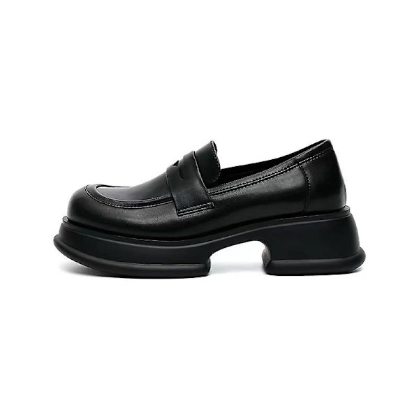 Kvinders Oxfords Forår Efterår Casual Platform Sko Sort Læder Loafer Sko.36. 36