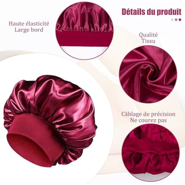 (Noir, Rouge, Gris) 3 Pcs Bonnet de Nuit Satin, Chapeau Sommeil é