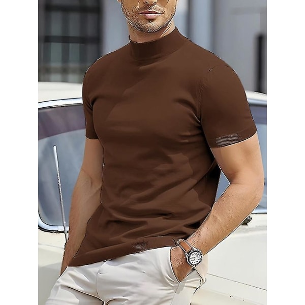 Men&#39;s T Shirt Tee Tee Top Plain Turtleneck Street Vacation Short Sleeves Clothing Apparel Designer Basic Modern Contemporary.XXL.Coffee