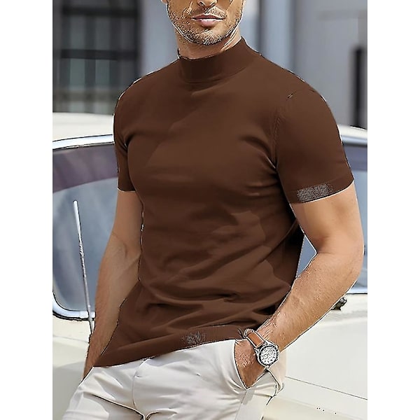 Miesten T-paita Tee Tee Top Plain Turtleneck Street Vacation Lyhythihaiset Vaatteet Vaatteet Designer Basic Modern Contemporary.L.Coffee