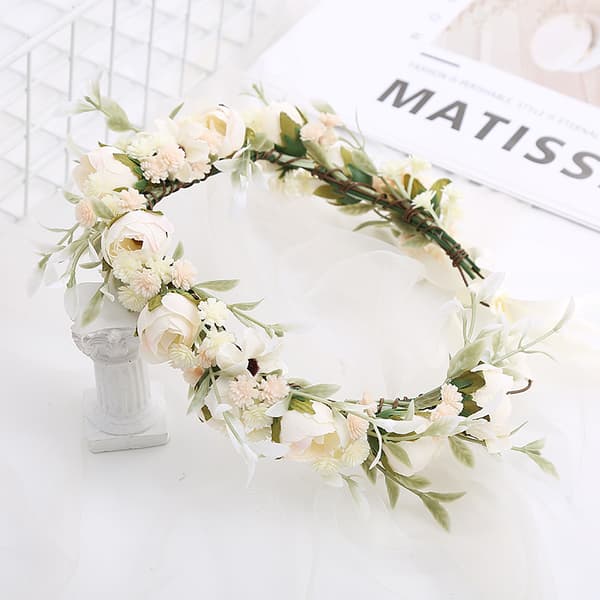 Bryllupsblomsterkrans med roser, blomsterhårbånd - hvit White