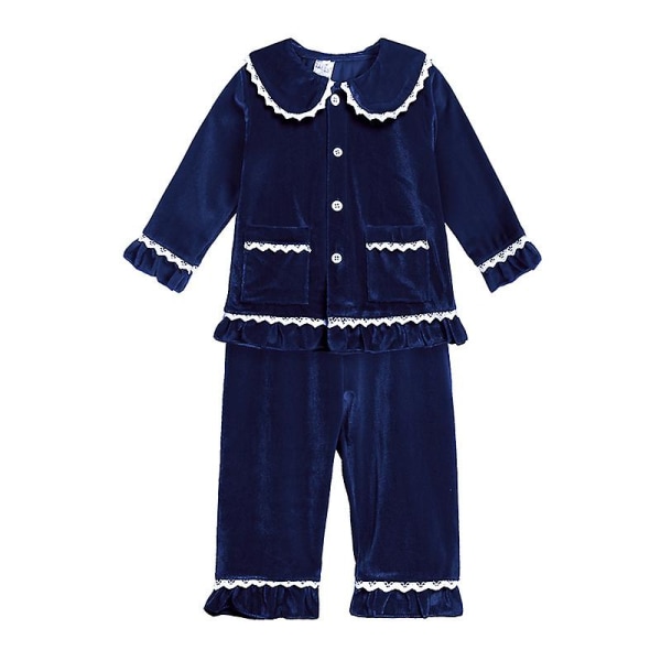 Nya Röda Julpyjamas för Pojkar och Flickor, Varma Familjepyjamas i Gyllene Sammet, Matchande Pyjamas för Barn. 110cm. B Blå Blue B 110cm