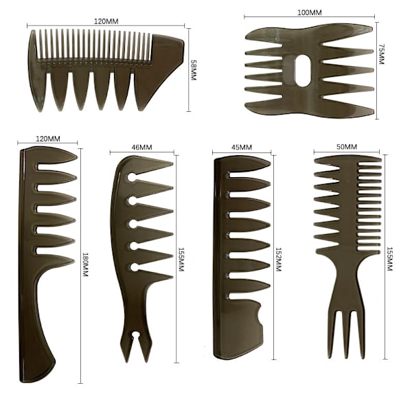6-pack Quiff Stylingkam för män Professionell frisörborste