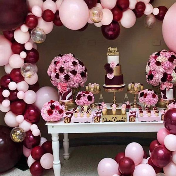 117 kpl Burgundy Pink Balloon Arch Garland Kit, Burgundy Pink Gold