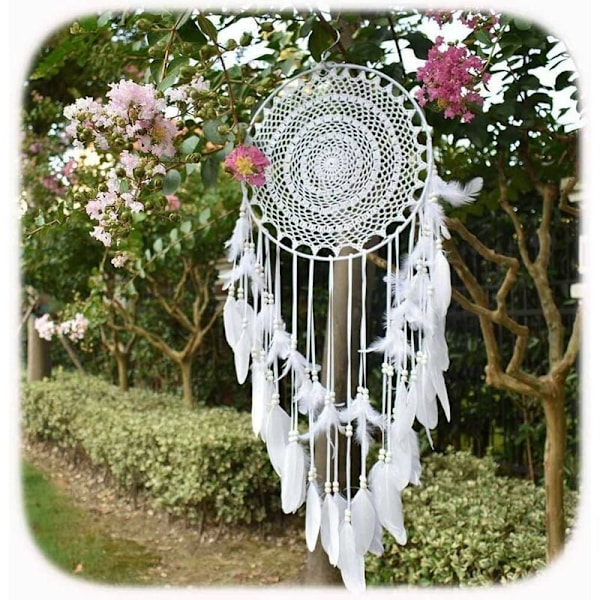1 stk. Stor Boho Dreamcatcher Hvid Fjer Macrame Vægophæng Vi