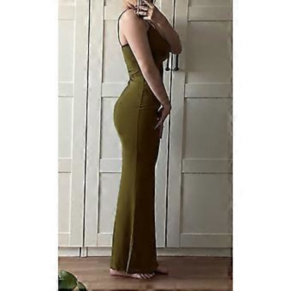 Dame Lounge Spaghetti Stropp Maxi Kjole Elegant Ensfarget Ermeløs Bodycon Kjole for Strandfest
