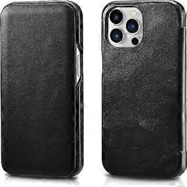 Läderfodral Kompatibelt med iPhone 13 Pro - Vintage Stil Äkta Läder Flip Fodral - Inbyggd Magnetisk Stängning - svart