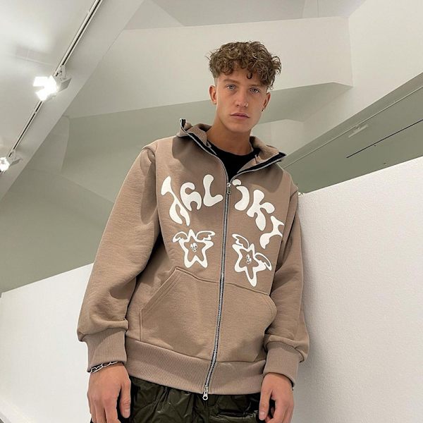 Hettegenser med stjerneprint for menn, bokstavgenser, oversized topp, Y2K-teen
